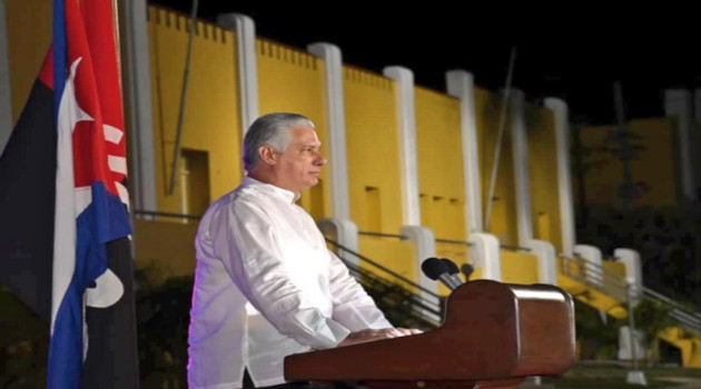 Presidente de Cuba Miguel Díaz-Canel Bermúdez en la clausura del acto central por el 26 de julio en Santiago de Cuba.